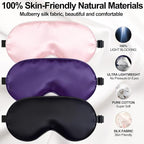 spacepower Sleep Mask, Silk Eye Mask for Sleeping with Adjustable Strap, Blindfold Eyeshade for Men & Women, Comfortable & Soft Eye Cover Eyeshade for Night Sleep（Black&Light Pink&Purple）