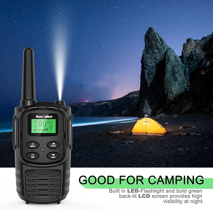 MaxTalker Walkie Talkies Long Range for Adult, MT10 Rechargeable Walkie Talkies FRS Two Way Radio, NOAA, 1200mAh Li-ion Battery USB-C Cable, LED Flashlight, VOX Walkie Talkie for Hiking Camping 2Pack