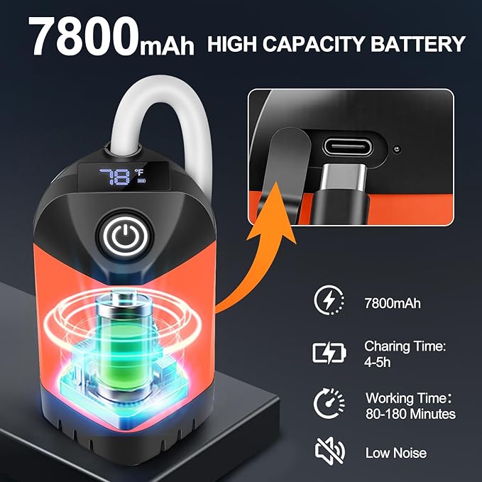 Portable Shower for Camping with 7800mAh Battery, Rechargeable Camping Shower with Intelligent LED Display, 3 Spray Modes, IPX8 Waterproof Outdoor Camp Pump for Hiking, Travel, Car, Pet