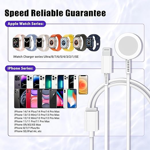 Upgraded Apple Watch Charger, Magnetic 2 in 1 Charger, USB C Charger Block Plug Adapter with 3.3FT iWatch Portable Wireless Fast Charging Cable Cord for iWatch Series Ultra/9/8/7/6/SE/SE2/5/4/3