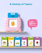 Airbition Talking Flash Cards for Toddlers 1 2 3 4 Year Olds, Montessori Language Learning Toys with 224 Words, Pocket Speech Therapy Toys, Children's Sensory Educational Device, Pink