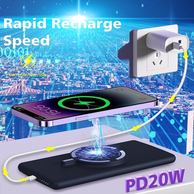 Magnetic Battery Pack for iPhone /17/16/15/14/13/12 Series, 10,000mAh Mag-Safe Battery Pack, Slim Mag-Safe Power Bank Charger, Power Bank Magnetic Charger for iPhone (Subcolor)