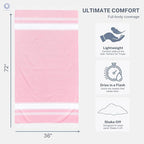 Cotton Turkish Beach Towel with Towels Oversized 36"x72" Pool Absorbent Extra Large Quick Dry Sand Travel Towel (Pink, 4 Pack)