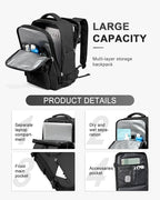WONHOX Travel Backpack Women,Carry On Backpack Flight Approved 18x14x8 inches Bag Spirit Airlines Personal ltem,College Sports Hiking Rucksack Waterproof Casual Daypack Laptop Blackpack Men,Black