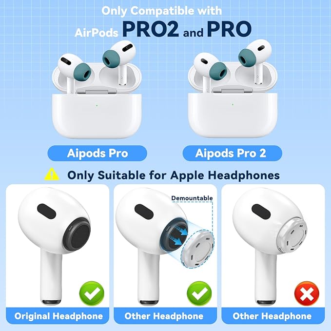4 Pairs Replacement Ear Tips for AirPods Pro 2nd/1st Generation with Portable Storage Box & Cleaner Pen,Noise Reduction Holewith & Built-in dust Guard Screen,Silicone EarTips(P-Green)