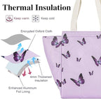 iknoe Insulated Lunch Bag for Women, 9L Durable Wide-Open Foldable & Portable Lunch Tote with Interior Pockets, Water-resistant Thermal Lunch Cooler for Adults Picnic Beach (Purple Butterfly)