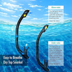 Snorkeling Gear for Adults, JRing Snorkel Mask Set with 180 Degree Tempered Glass Anti Fog Goggles Scuba Dry Top Snorkel for Swimming, Scuba Diving Mask for Men Women