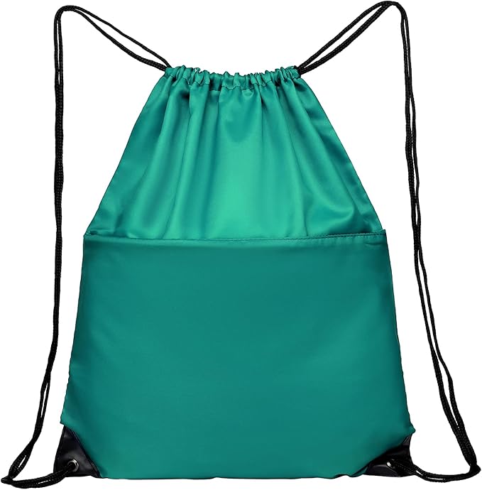 Drawstring Backpack Sports Water Resistant String Bag Sport Gym Sackpack for Women Men Students Large Size with Zipper, Teal