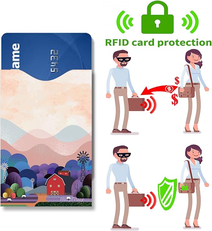 8 RFID Blocking Sleeves, Unique Designs and Arts in Purple, Anti-Theft Credit Card Holder, Credit Card Protector, Easy to Recognize, Sturdy and Perfect size for cards