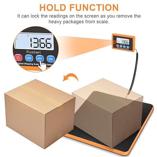 Fuzion Shipping Scale, 440LB/200KG x 10g Digital Postal Scale, Hold/Tare Function, Postage Scale for Packages Small Business/Luggage/Mailing, Battery & AC Adapter Included