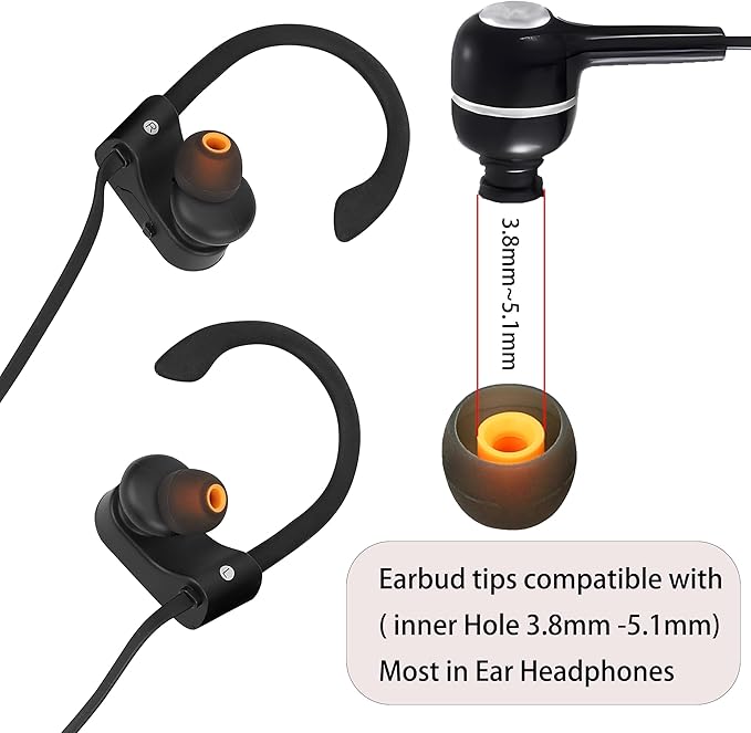 Silicone Earbud Tips Replacement - Fit Most In-Ear Earbuds (Inner Hole 3.8mm - 5.1mm) - 9 Pairs S M L