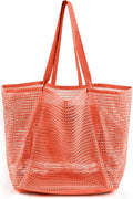 HOHOM Beach Bags for Women, Summer Travel Mesh Tote Bag with Large Inner Pocket, Sandproof Woven Shoulder Handbag