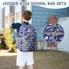 VASCHY Kids Backpack Lunch Bag Set, Boys Large School Bookbag Insulated Lunch Box for Toddlers Preschool,Daycare,Kindergarten,Elementary School Shark