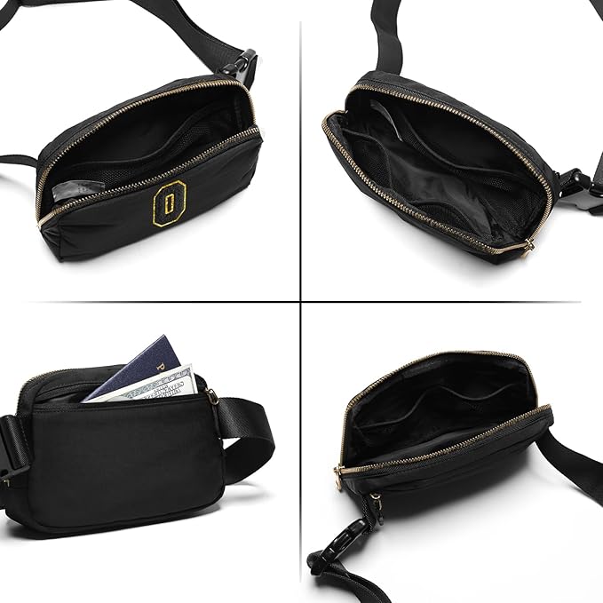 Gitus Belt Bag Fanny Pack Crossbody Bags with Initial Letter Patch Gifts for Wife Older Women Mother Coworker Bridesmaid Anniversary Travel Gifts Beach Gifts (Black-O)