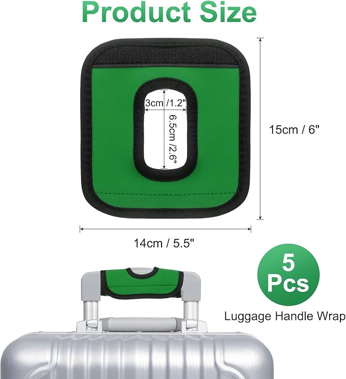 uxcell 5 Pcs Luggage Handle Wrap, Hollow Neoprene Handbag Grip Cover Protector Luggage Identifiers Suitcase Handle Wraps for Luggage Suitcase Travel Bags, Dark Green