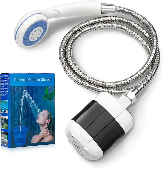 Portable Rechargeable Camping Shower Pump - 4000mAh Battery Outdoor Shower Head Sprayer, Draws Water from Bucket for Camping, Hiking, Travel, Car Washing & Pet Cleaning