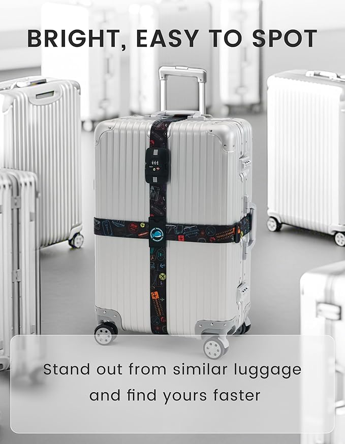 Travelkin Luggage Straps for suitcases TSA Approved,Adjustable Luggage Belts with Lock Fit 18-32 inch Suitcases(World Marks-Colorful-TSA)