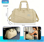 Gym Bag for Men & Women - 30L Duffel Bag with Shoe Compartment, Weekender Water Resistant Duffle Bag for Travel, Sports, Fitness & Workouts, Khaki