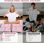 8 Set Packing Cubes for Travel,Suitcase Organizer Bags for Luggage with Shoe & Hanging Toiletry Bag, Vacation Essentials & Accessories for Cruise Ship, Airplane Must-Have,Road Trip & Camp Gifts(Pink)