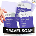 FOMIN - Antibacterial Paper Soap Sheets for Traveling - 300 Lavender Portable Hand Soap Sheets for Travel in Tin - Dissolvable Mini Portable Travel Soap Sheet for Hand Washing, Camping and Hiking
