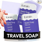 FOMIN - Antibacterial Paper Soap Sheets for Traveling - 300 Lavender Portable Hand Soap Sheets for Travel in Tin - Dissolvable Mini Portable Travel Soap Sheet for Hand Washing, Camping and Hiking