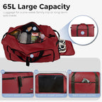 Fmeida 65L Duffle Bag with Shoes Compartment, Foldable Travel Duffel Bags for Men Women, Large Packable Travel Bag Water Repellent & Tear Resistant (Red)