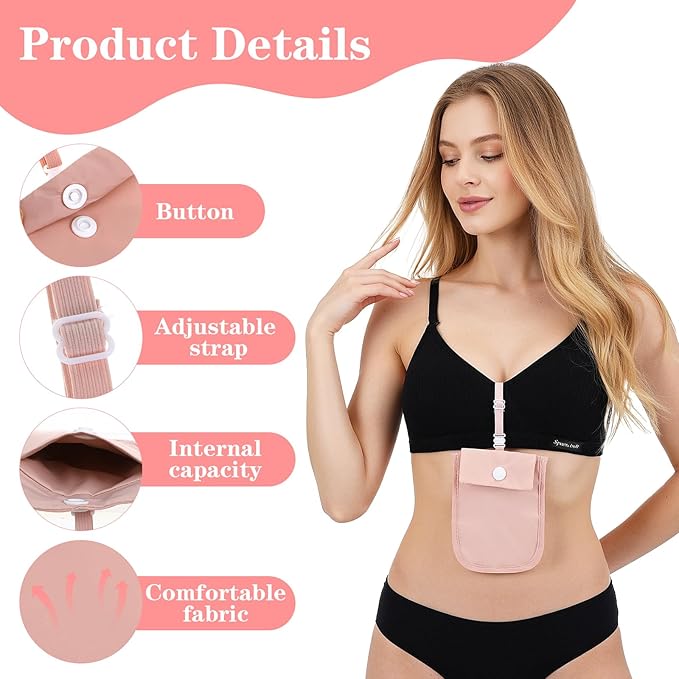Undercover Bra Wallet, Hidden Travel Pouch with Adjustable Elastic Strap, Secret Stash Pocket for Passport, Credit Cards, Money and Valuables (Pink)