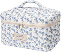 Gosect Large Makeup Bag, Cute Cosmetic Bag for Women Girls, Floral Coquette Aesthetic Toiletry Bag, Travel Make Up Organizer Bag (Blue Peacock Flower)