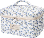 Gosect Large Makeup Bag, Cute Cosmetic Bag for Women Girls, Floral Coquette Aesthetic Toiletry Bag, Travel Make Up Organizer Bag (Blue Peacock Flower)