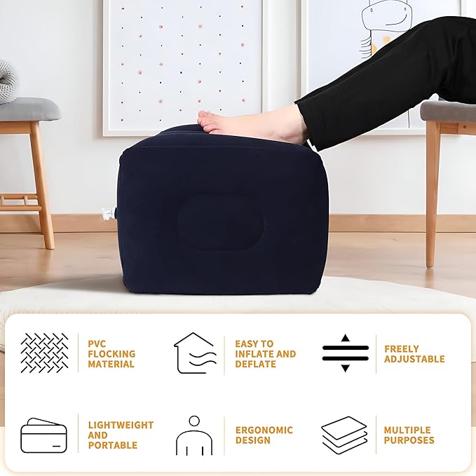 1pc Inflatable Foot Rest Pillow Air Travel Foot Rest Adjustable Height Airplane Under Desk Foot Rest