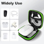 2Pack Square Earbud Case Portable EVA Carrying Case Storage Bag Cell Phone Accessories Organizer with Carabiner for Earphone, Earbud, Earpieces, SD Memory Card, Camera Chips-Purple/Green