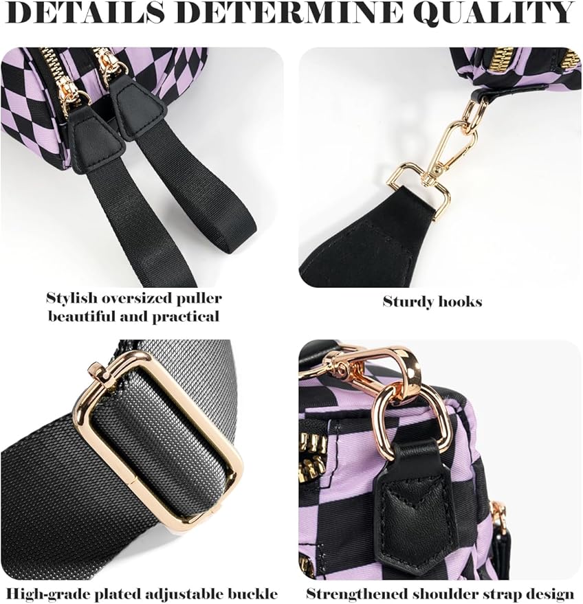Black and White Checkered Crossbody Bag Bum Bag for Women,Spacious Checkered Purse Fanny Packs Belt Bag