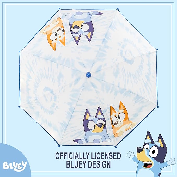 Bluey Umbrella for Toddlers and Kids, Waterproof and Bingo Canopy, Character Handle, Wrist Strap, 29 Inch