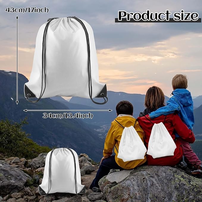 15 Pcs White Drawstring Bags Drawstring Backpack Bulk, PLULON String Backpack Cinch Sack Sport Gym Backpack Bags for Yoga Traveling Outdoor Sports