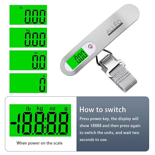 Alleo Luggage Weight Scale for Travel 110lbs - Precise Luggage Scale Travel Digital, Portable Handheld Bag Weigher with Backlit LCD, Battery Included, Compact for Airport, Cruise & Carry-On
