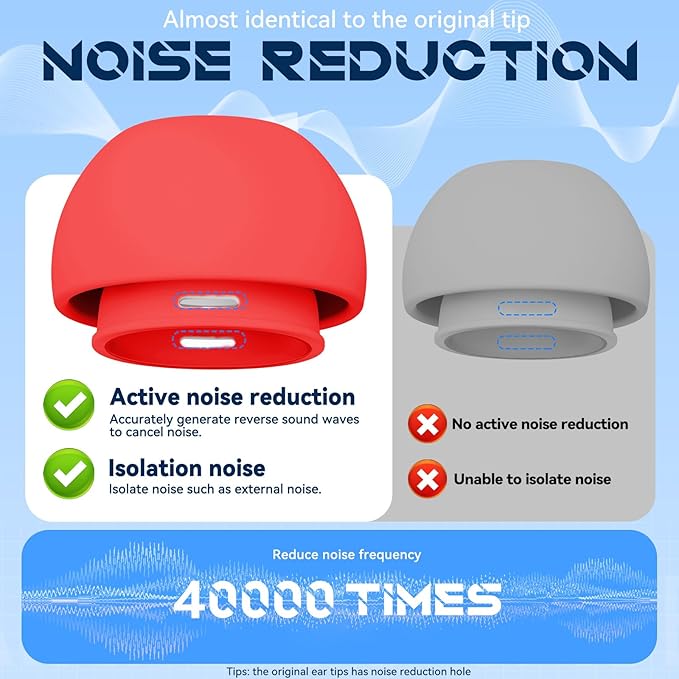 4 Pairs Replacement Ear Tips for AirPods Pro 2nd/1st Generation with Portable Storage Box & Cleaner Pen,Noise Reduction Holewith & Built-in dust Guard Screen,Silicone EarTips(Red)