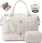 LOVEVOOK Travel Duffel Bag - Versatile Weekender Bag for Women, Puffer Carry On & Overnight Bag for Short Trips, Beige