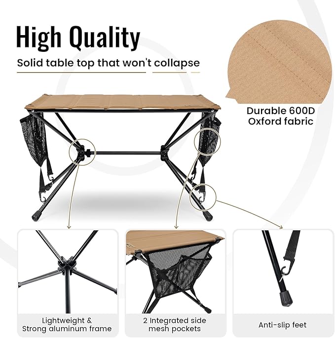 ONETIGRIS VENTARA Camping Table, Ultralight Foldable Table Sturdy & Quick Setup, Weighs Only 2.4 lbs, Perfect for Camping, Hiking, Backpacking, Picnic, Beach, Travel
