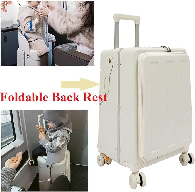CNCEST 22" Kid's Ride-on Luggage with Foldable Seat,Travel Carry On Trolley Case for Kids,Children's Ride On Top Opening Suitcase with Password Lock (StyleA, White)