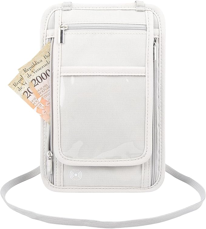 Travel Neck Wallet with RFID Blocking Passport Holder, RFID Blocking Stash Neck Wallet, Neck Storage Bag for Keeping Credit Cards & Travel Documents Safe & Small Change (Ash Gray)