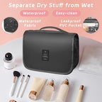 Toiletry Bag Travel Bag with Hanging Hook, Waterproof Capacity Hanging Multifunctional Makeup Bag for Toiletries, Portable Cosmetic Bag Travel Organizer for Women and Men(Black Pure)