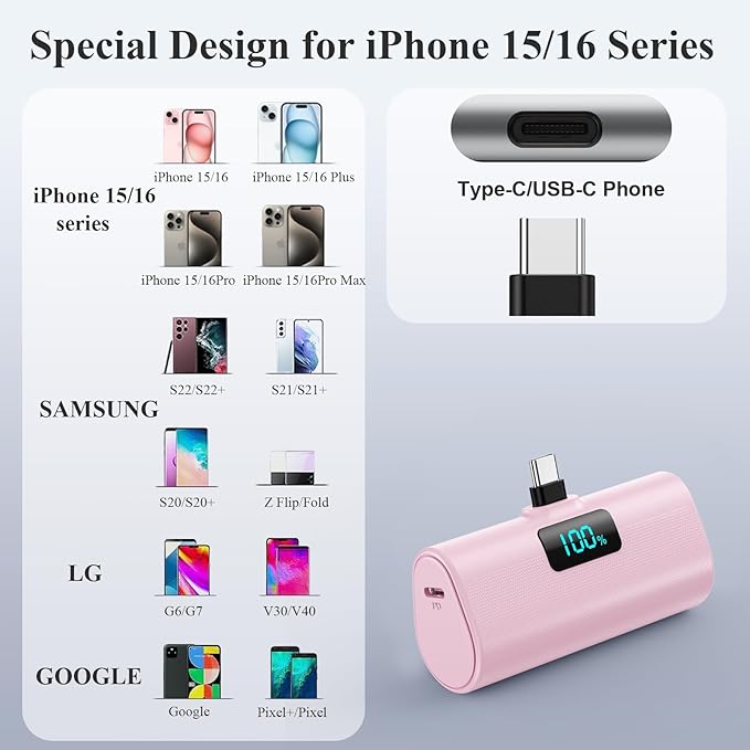 Mini Portable Charger for iPhone 17/16,Upgraded 5500mAh PD USB C Power Bank,Travel Essentials Pocket Phone Charger Battery Pack for iPhone 17/17 Pro Max/16/16 Pro/15 Series,Samsung Galaxy Android etc