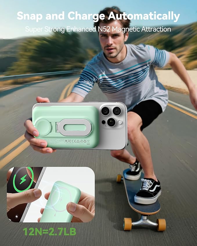 Magnetic Portable Charger for iPhone and Apple Watch, 10000mAh Wireless Power Bank PD 20W USB-C Fast Charging Battery Pack with Stand for iPhone 17/16/15/14/13/12 Pro Max、Air、iWatch 11-1/SE/Ultra 3-1