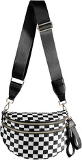 Black and White Checkered Crossbody Bag Bum Bag for Women,Spacious Checkered Purse Fanny Packs Belt Bag