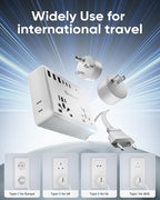 Universal Travel Adapter, Kakyanill European Travel Plug Adapter, EU/UK/AU/Plug Adapter, 4 AC Outlets, 6 USB Ports (3 USB C), 5ft Flat Extension Cord, Compact for Travel