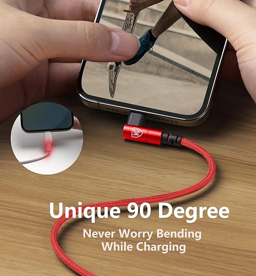 90 Degree USB C to Lightning Cable 10FT, iPhone Charger [Apple MFi Certified] 3Pack Fast Charging Cables Cord, Right Angle Braided USB C Lightning Cable for iPhone 14/13/12/11/Pro Max/Plus/8/7-Red