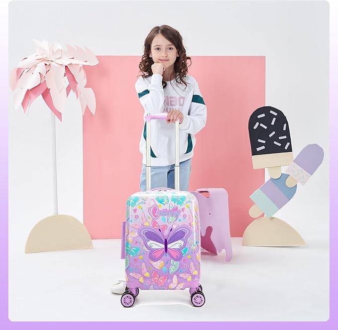 Kid’s Luggage Set 2 Piece Suitcase Set 16’’ Hardside Luggage with Spinner Wheels Girls Carry on Toddler Luggage Travel Rolling Luggage Carry on Luggage Airline Approved