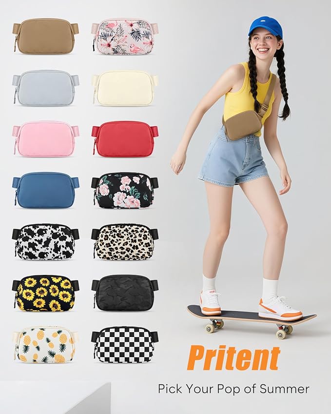 Pritent Fanny Packs for Women Cross Body Bag Waterproof Belt Bag with Adjustable Strap and Zipper Back Pocket Small Crossbody Bags Fashion Waist Packs for Workout Travelling(Khaki)