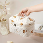 uekeboag Large Travel Quilted Makeup Bag for Women, Floral Cotton Cosmetic Bag, Coquette Aesthetic Floral Toiletry Organizer Bag