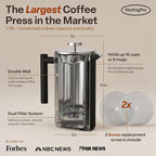 SterlingPro Stainless Steel French Press Coffee Maker 1.75 L (59 oz) Black – Double Walled Insulated Extra Large French Press, Durable Design Keeps Drinks Hot, Easy to Use and Clean for Rich Flavor